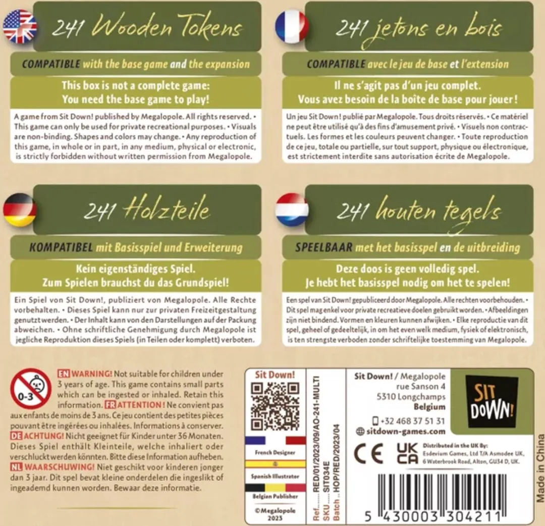 Geronimo Games Sit-Down! Redwood Uitbreiding - 241 Tokens