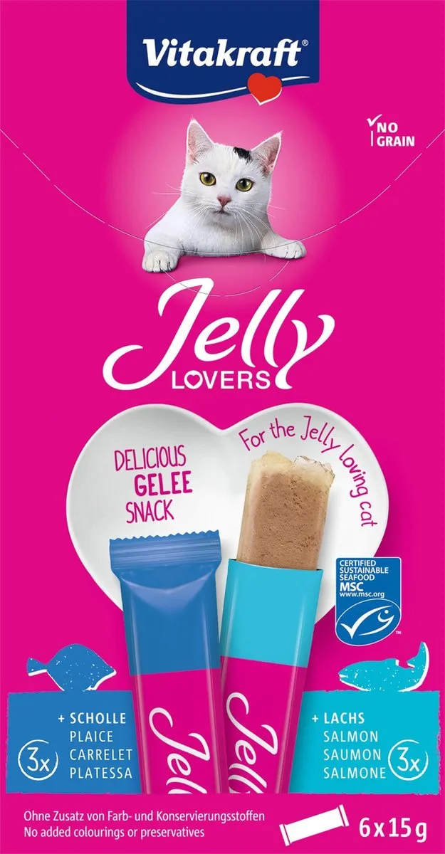 Vitakraft Kattensnack Jelly Lovers Zalm & Schol - 6x15g