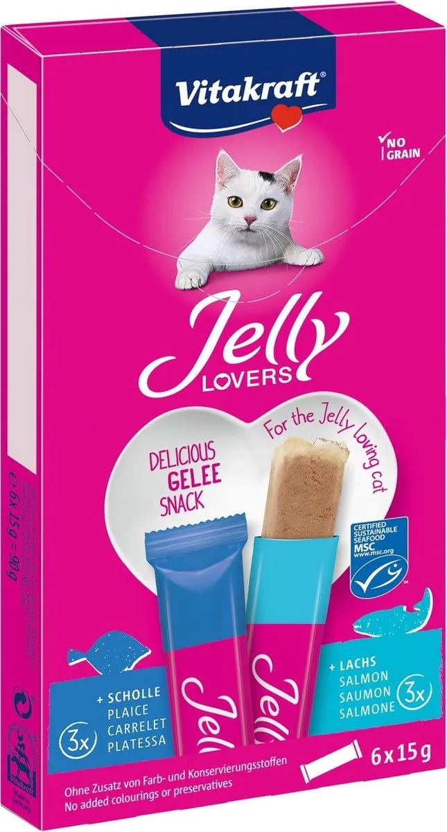 Vitakraft Kattensnack Jelly Lovers Zalm & Schol - 6x15g