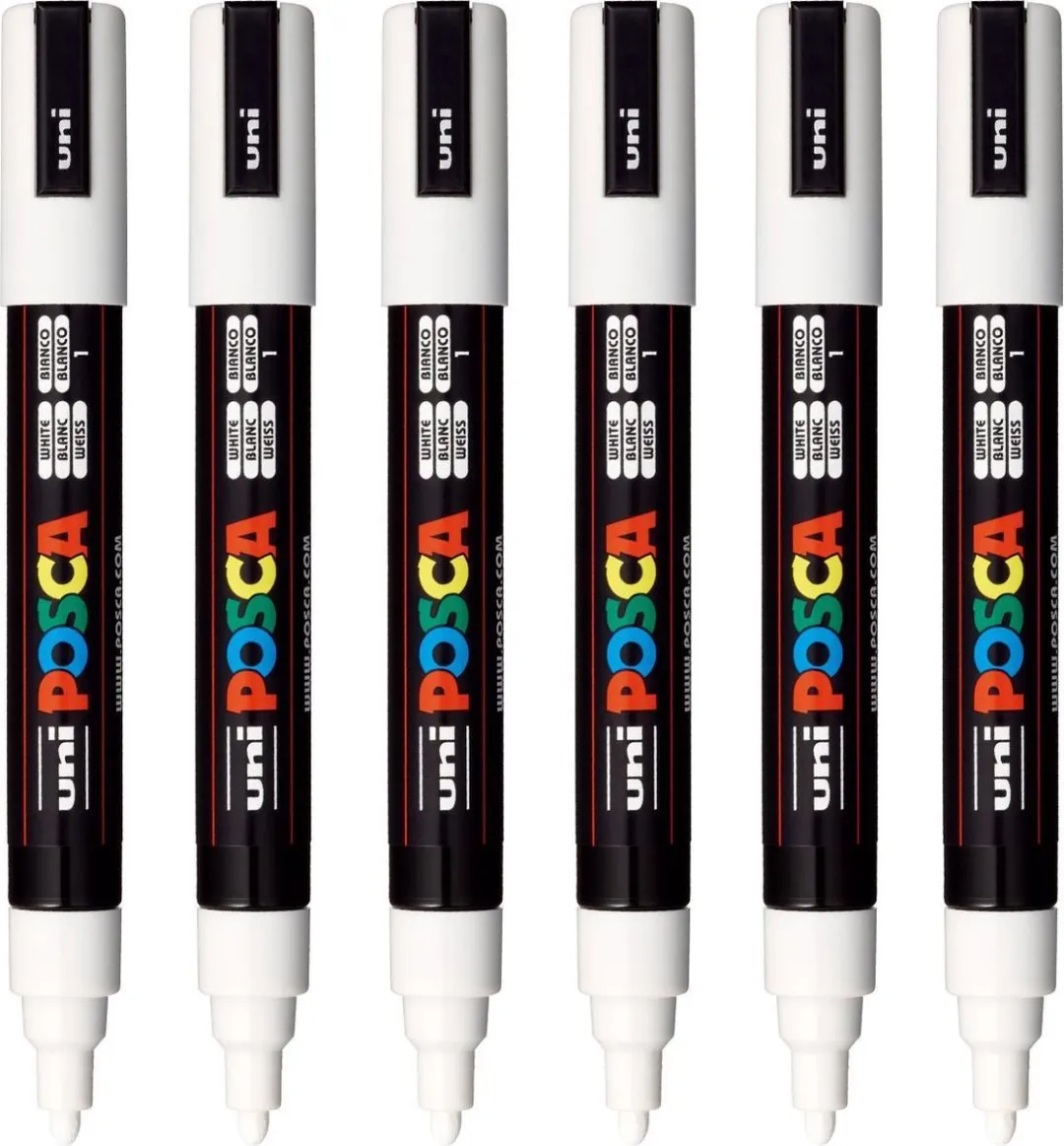 Posca PC-5M Medium Tip Verfstiften - Wit - 6 Stuks