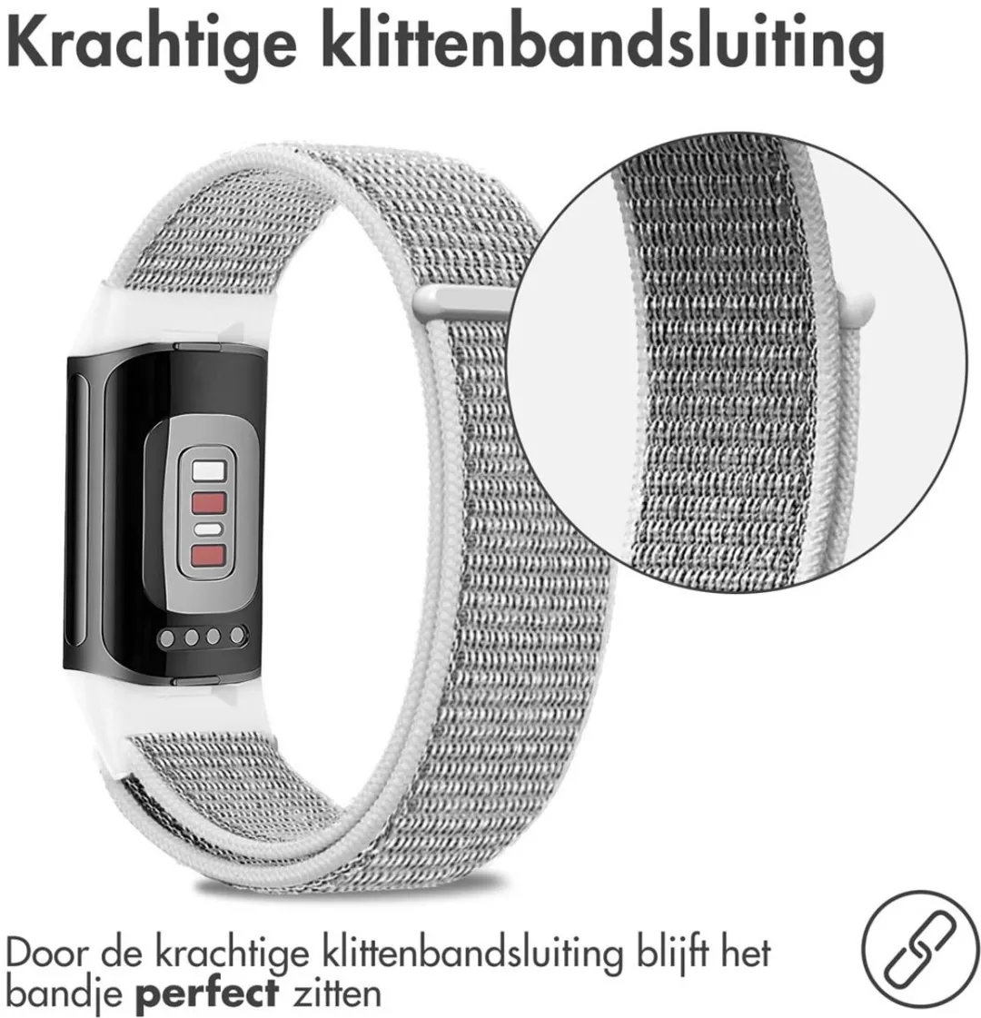Imoshion Nylon Bandje Fitbit Charge 5 - L - Lichtgrijs