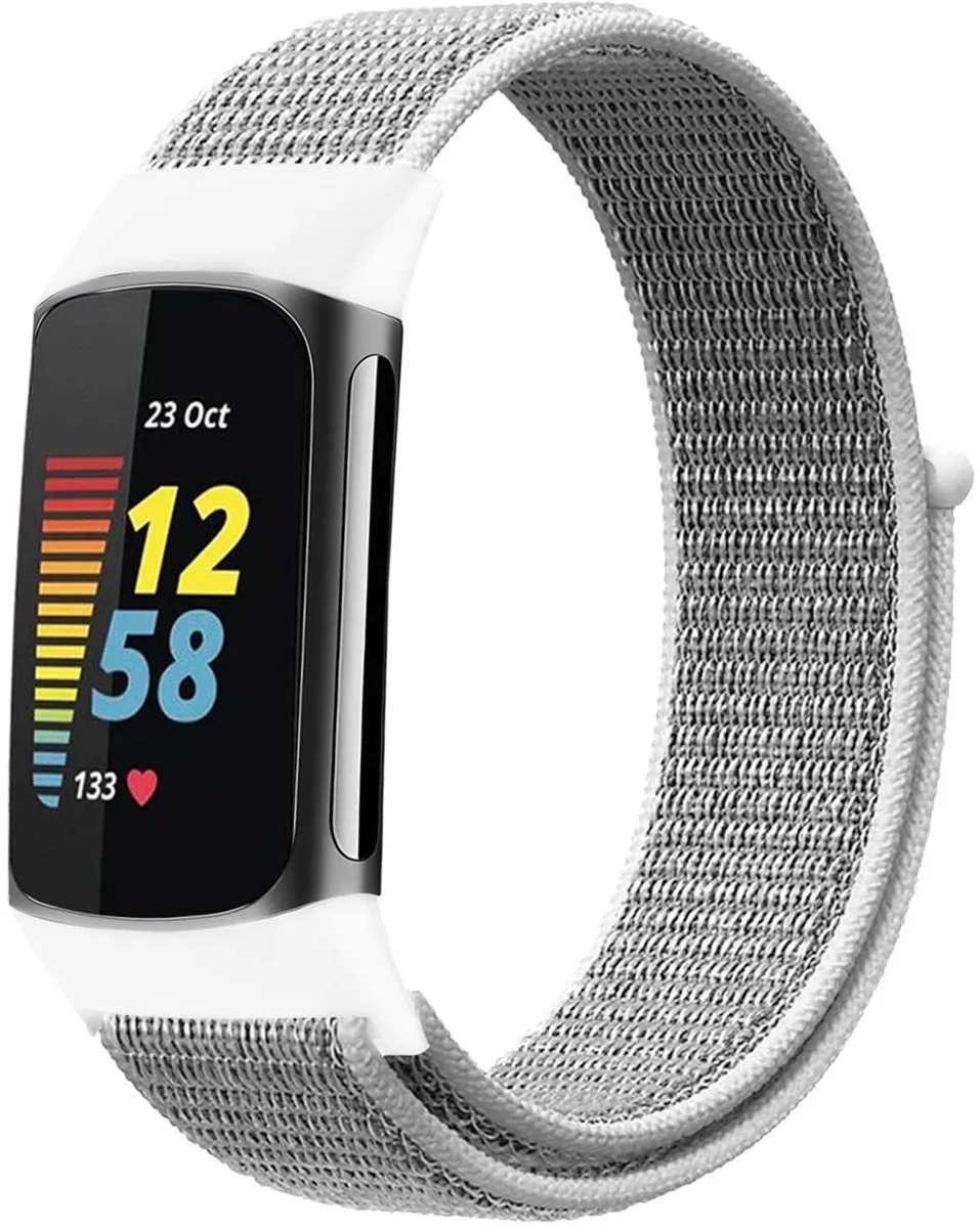 Imoshion Nylon Bandje Fitbit Charge 5 - L - Lichtgrijs