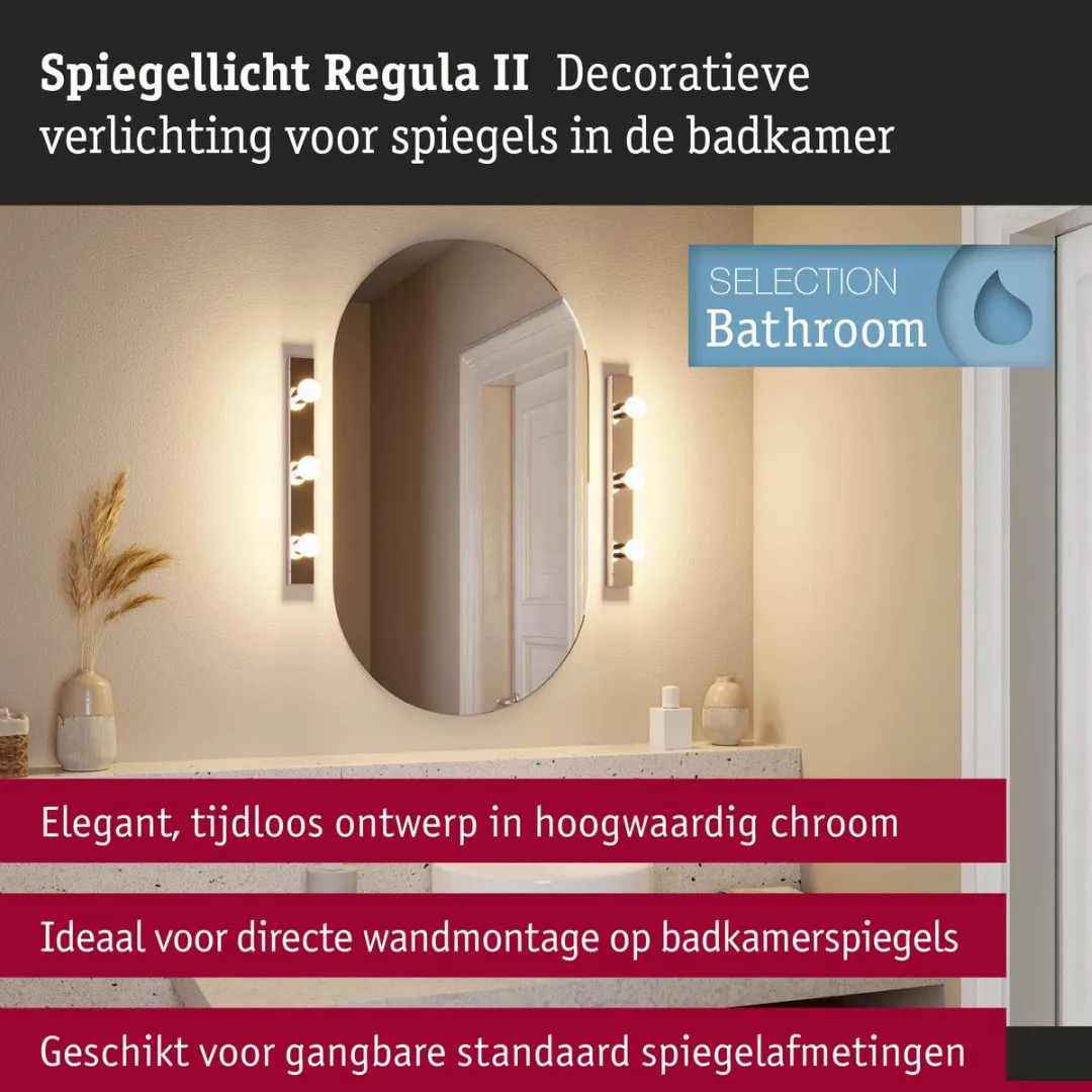 Paulmann LED Spiegellamp Regula II IP44 - 3x40W - Ø45cm - Chroom - afbeelding 6 van 6