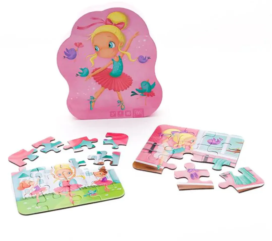 Eurekakids Ballerina Puzzel 4-in-1 - Roze - 6/9/12/16 Stukjes - afbeelding 6 van 6