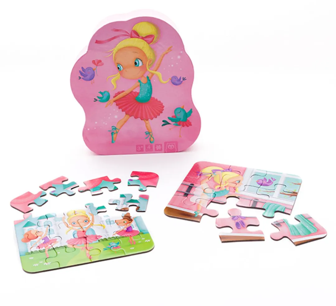 Eurekakids Ballerina Puzzel 4-in-1 - Roze - 6/9/12/16 Stukjes