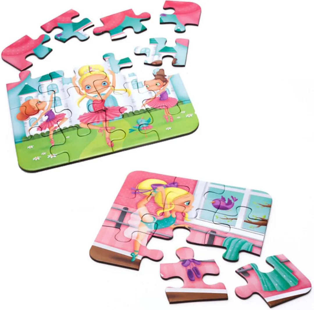 Eurekakids Ballerina Puzzel 4-in-1 - Roze - 6/9/12/16 Stukjes