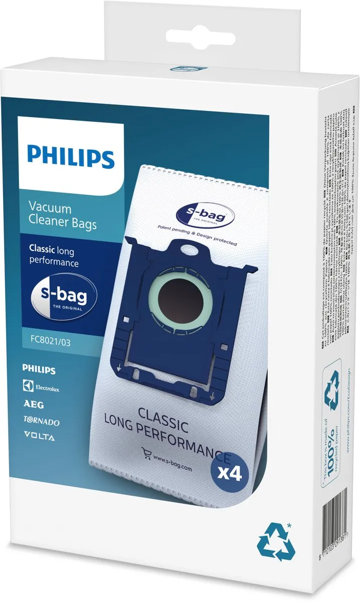 Philips S-bag FC8021/03 Stofzuigerzakken - 4 Stuks