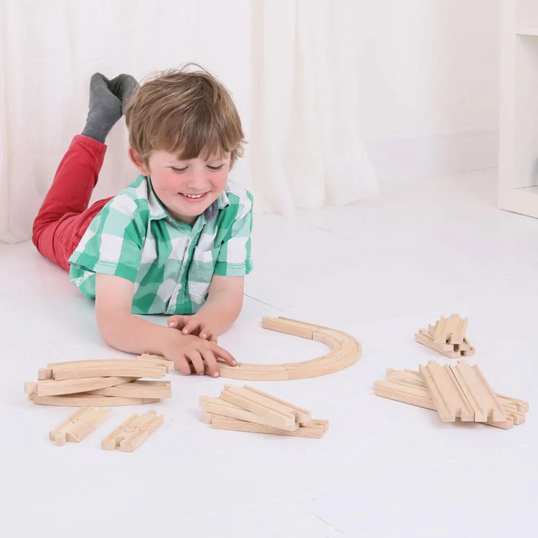BIGJIGS Houten Treinbaan Uitbreidingsset 24-delig - Mix Bocht/Recht