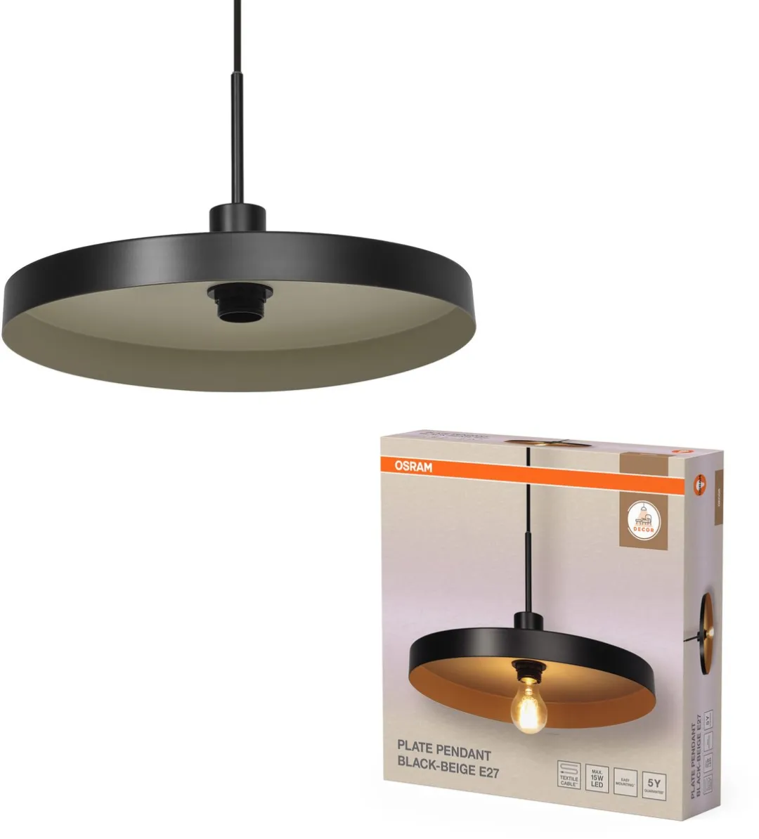 Osram Decor Plate Hanglamp E27 400mm - Zwart/Beige