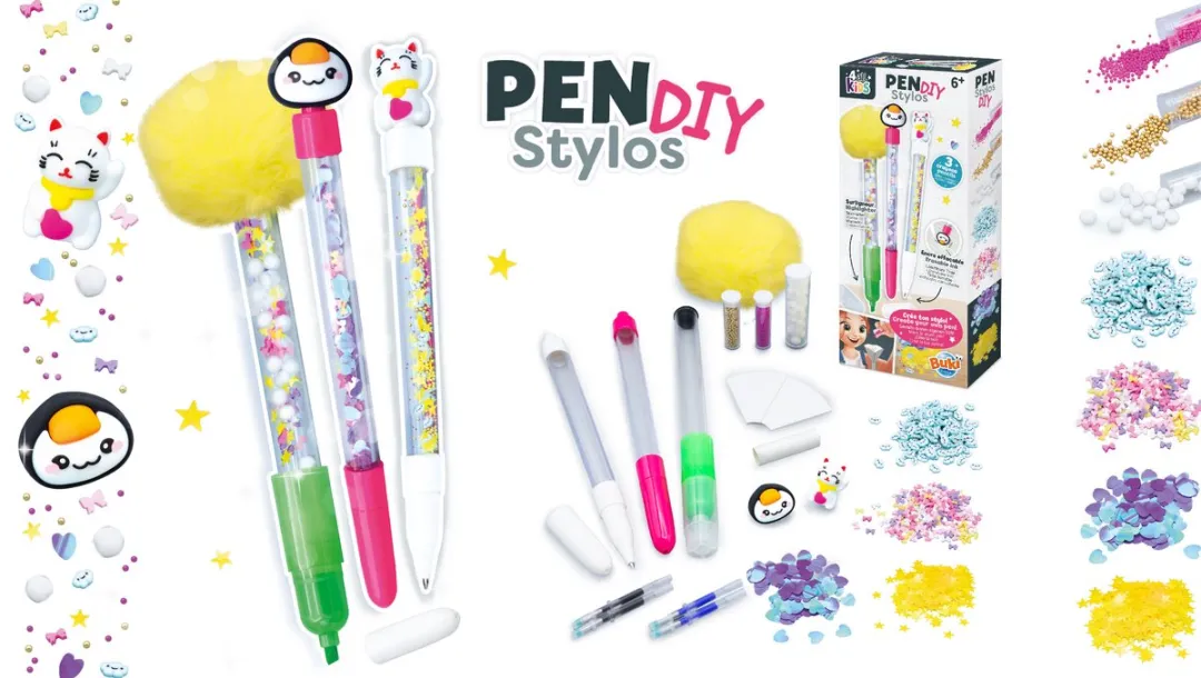 Buki Kawaii DIY Balpen Set - Multicolor - 3 Stuks