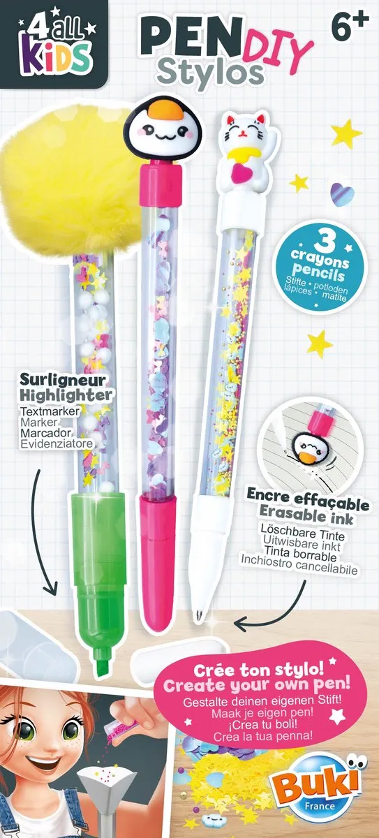 Buki Kawaii DIY Balpen Set - Multicolor - 3 Stuks
