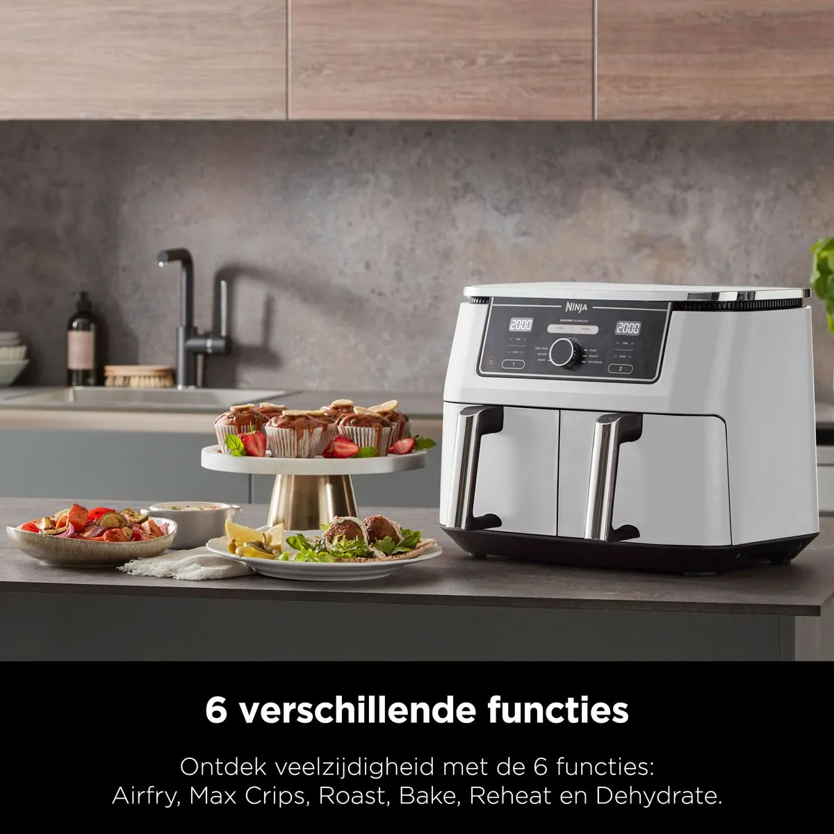 Ninja Foodi AF400EUWH Dubbele Airfryer XXL - 9,5L - 2470W - Wit