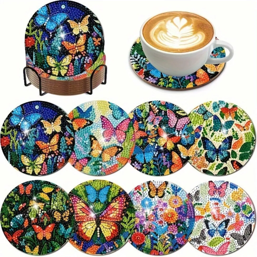 VDTOYS Diamond Painting Vlinders Coasters - 8 Stuks Compleet