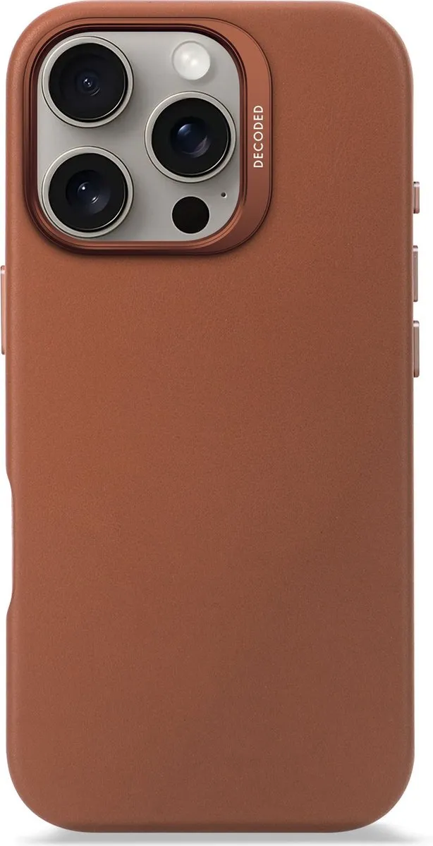 DECODED Leren Hoesje Geschikt voor iPhone 16 Pro - Gemaakt van Premium ECCO Leer - Geschikt voor MagSafe - Bruin