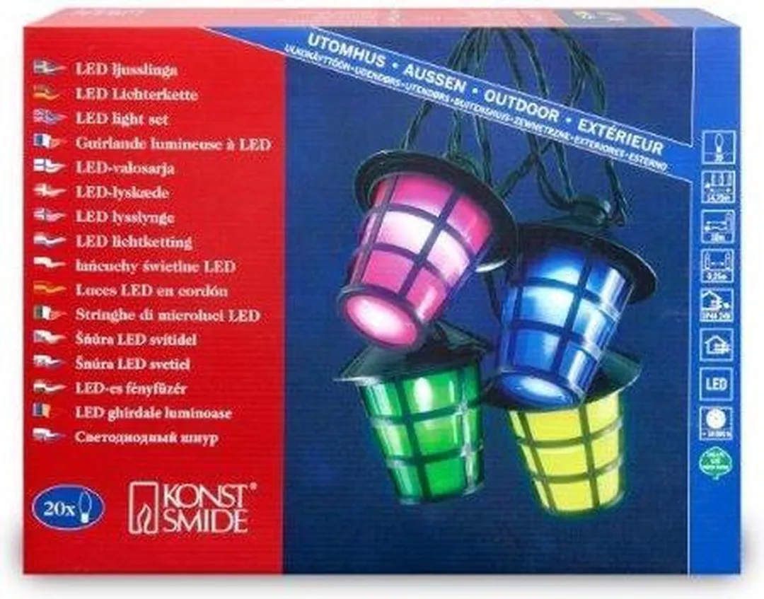 Konstsmide 4162 Snoerverlichting - 20 LED Lantaarns 475cm - 24V Multicolor