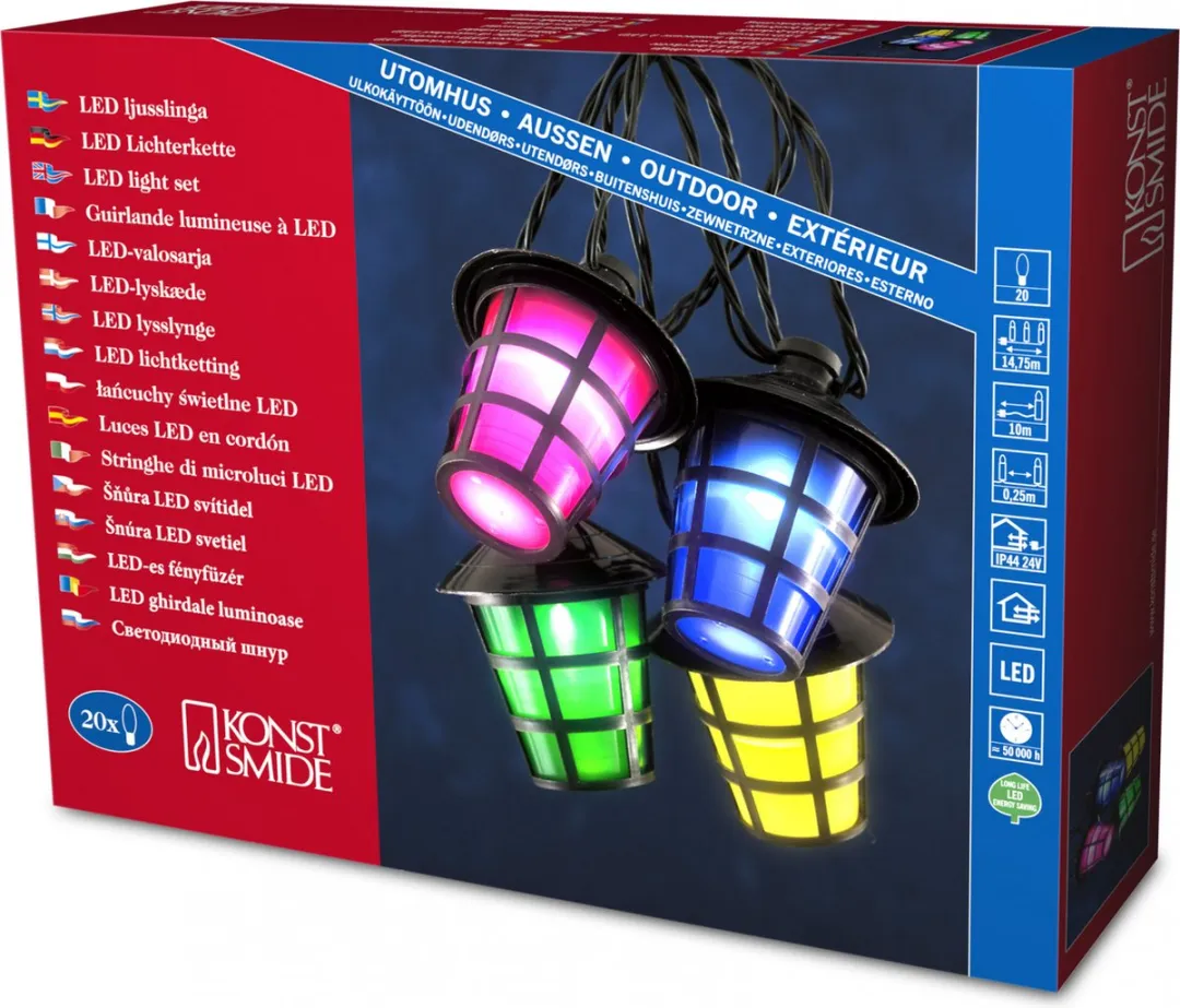 Konstsmide 4162 Snoerverlichting - 20 LED Lantaarns 475cm - 24V Multicolor - afbeelding 6 van 6