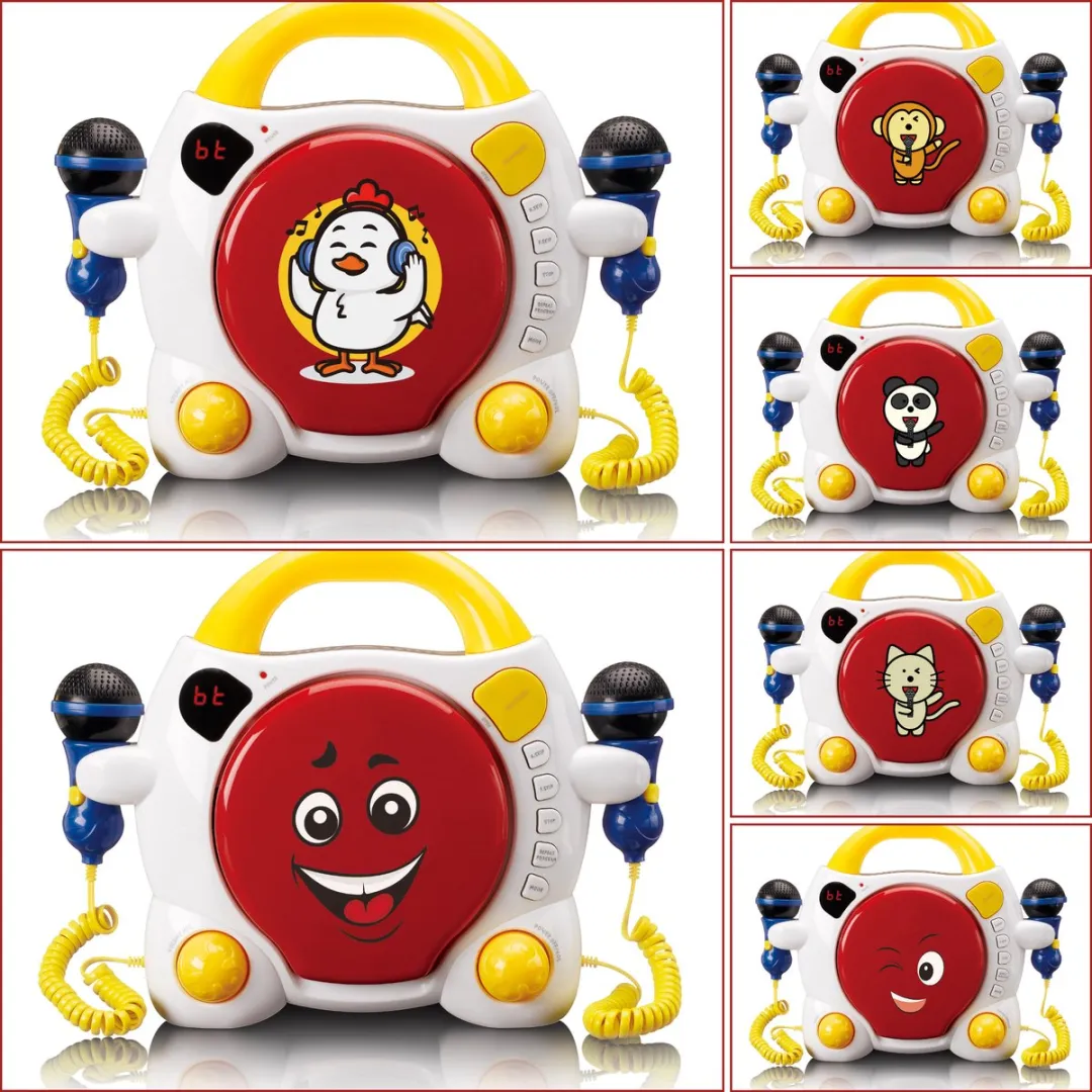 Lenco Karaokeset voor Kinderen - Draagbare CD-speler - 2 Microfoons - Rood/Wit/Geel