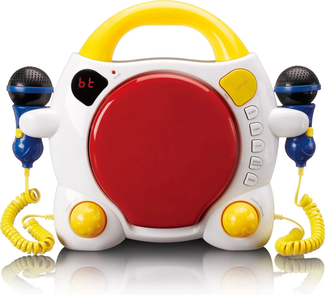Lenco Karaokeset voor Kinderen - Draagbare CD-speler - 2 Microfoons - Rood/Wit/Geel