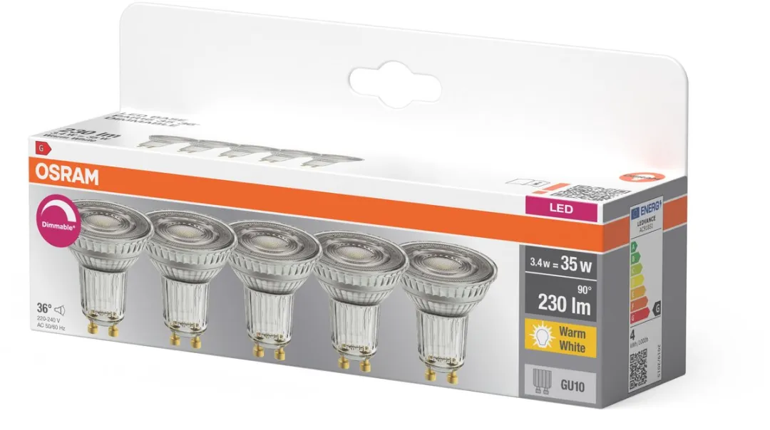 Osram LED Spot PAR16 3,4W GU10 2700K - 5 Stuks