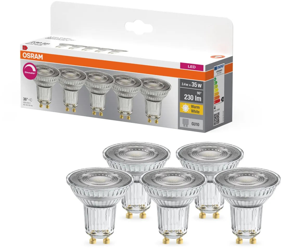 Osram LED Spot PAR16 3,4W GU10 2700K - 5 Stuks