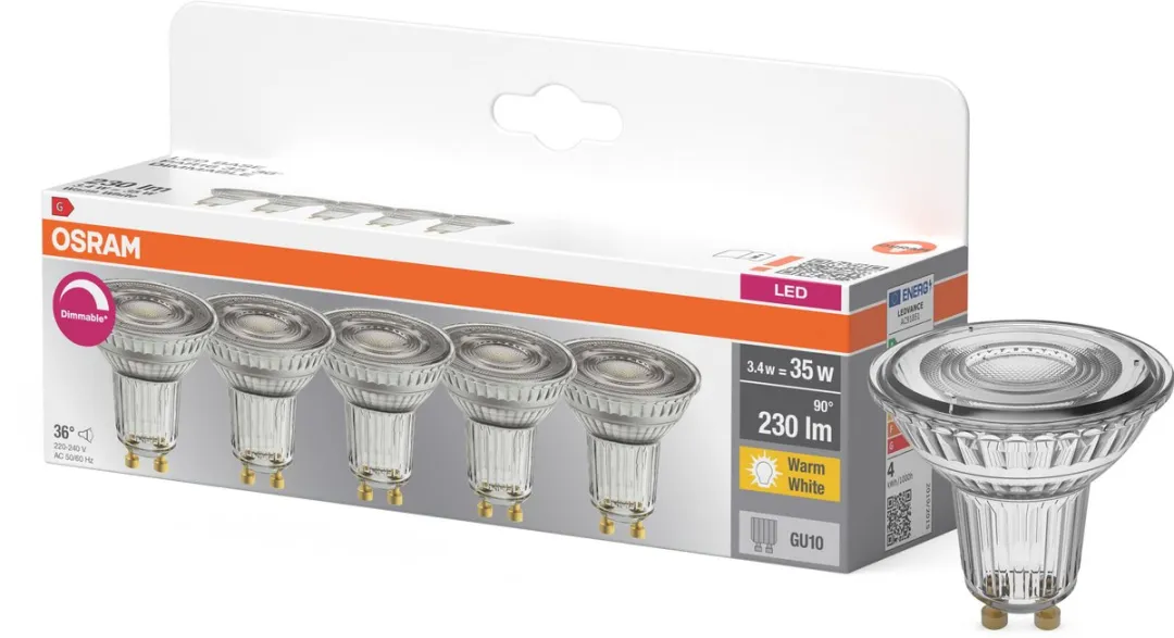 Osram LED Spot PAR16 3,4W GU10 2700K - 5 Stuks