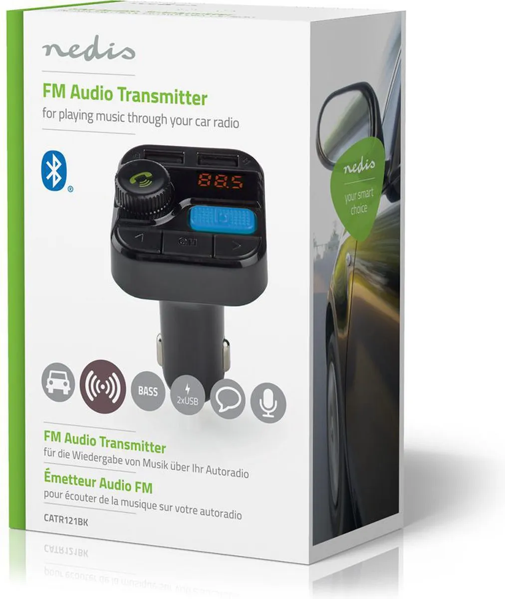Nedis FM-Audiotransmitter Auto - Handsfree - Bluetooth 5.0 - Zwart