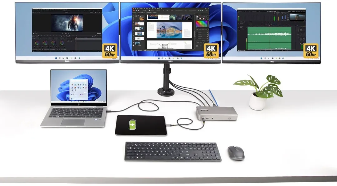 StarTech.com 150UE-USB4DOCKTRIPLE laptop dock & poortreplicator Bedraad USB4 Grijs