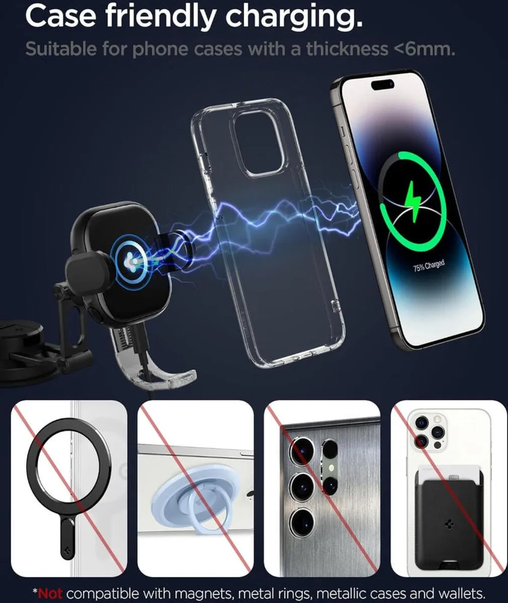 Spigen OneTap UTS35W Telefoonhouder Auto - Draadloos 15W - Zwart - afbeelding 5 van 6