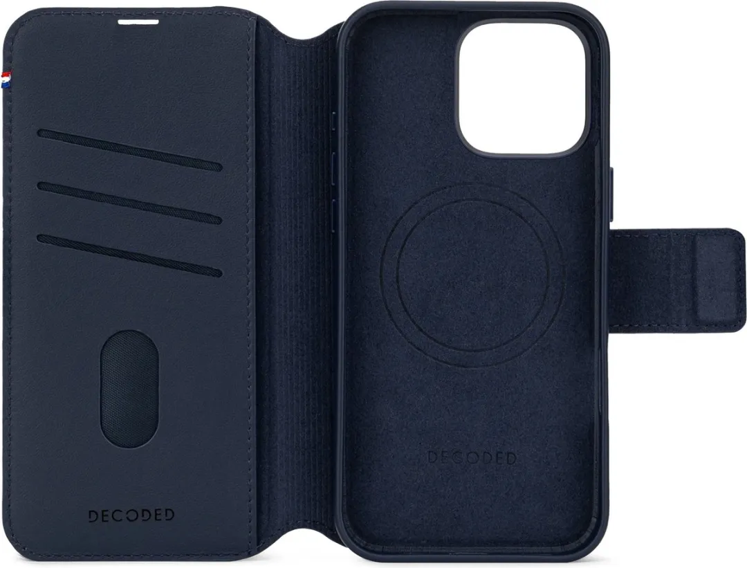 Decoded Leren Wallet Case iPhone 16 Pro Max - Navy Blauw - 3 Pasjes