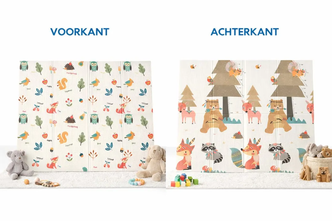 Speelmat Baby, Peuter & Kind 150x200 cm – Extra Dik Speelkleed – Voor Binnen & Buiten – Foam Kruipmat – Dubbelzijdig Opvouwbaar – Inclusief Opbergtas – Zacht & Veilig – Opvouwbare Speelmat Bosdieren & Natuur
