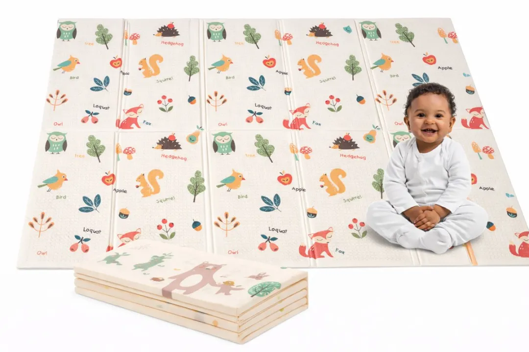 Speelmat Baby, Peuter & Kind 150x200 cm – Extra Dik Speelkleed – Voor Binnen & Buiten – Foam Kruipmat – Dubbelzijdig Opvouwbaar – Inclusief Opbergtas – Zacht & Veilig – Opvouwbare Speelmat Bosdieren & Natuur