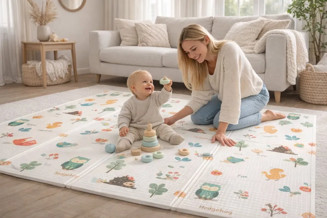 Speelmat Baby, Peuter & Kind 150x200 cm – Extra Dik Speelkleed – Voor Binnen & Buiten – Foam Kruipmat – Dubbelzijdig Opvouwbaar – Inclusief Opbergtas – Zacht & Veilig – Opvouwbare Speelmat Bosdieren & Natuur