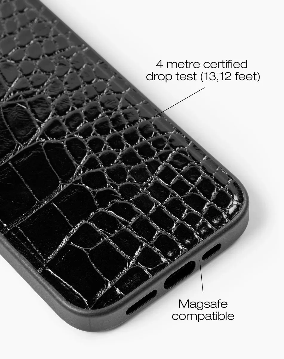 iDeal of Sweden iPhone 15 Pro Vegan Leather Case MagSafe - Zwart Crocodille - afbeelding 4 van 6