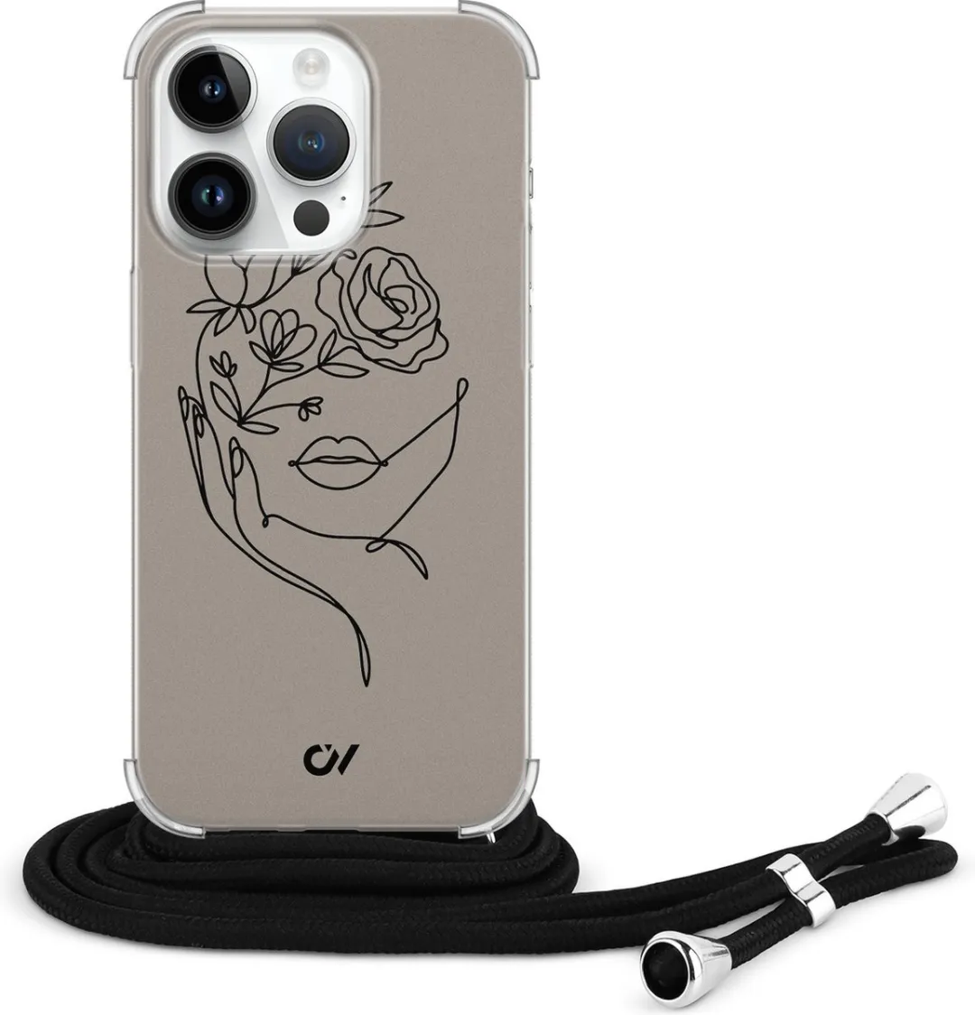 Casevibes iPhone 14 Pro Max Hoesje - Oneline Face Flower - Bruin