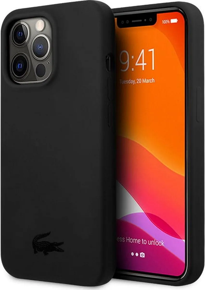 Lacoste Silicone Glossy Logo Hoesje - iPhone 13 Pro Max - Zwart