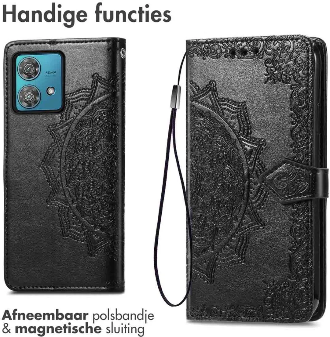 Imoshion Moto G84 Hoesje - Mandala Bookcase - 3 Pasjes - Zwart