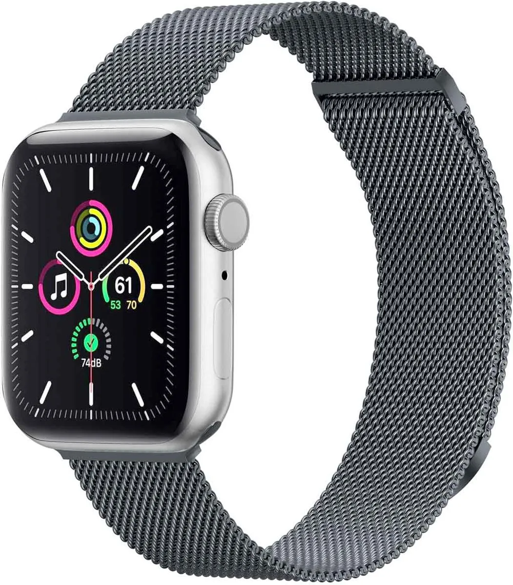 Milanees magnetisch bandje - Geschikt voor Apple Watch 1, 2, 3, 4, 5, 6, 7, 8, 9, 10, 11, SE, Ultra (2 / 3) - 44/45/46/49 mm - Donkergrijs