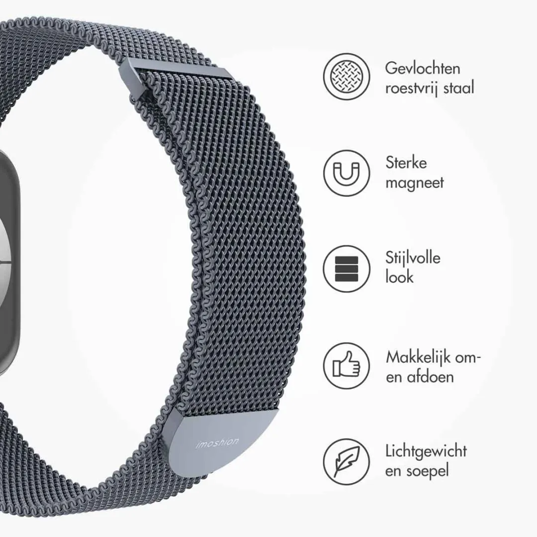 Milanees magnetisch bandje - Geschikt voor Apple Watch 1, 2, 3, 4, 5, 6, 7, 8, 9, 10, 11, SE, Ultra (2 / 3) - 44/45/46/49 mm - Donkergrijs
