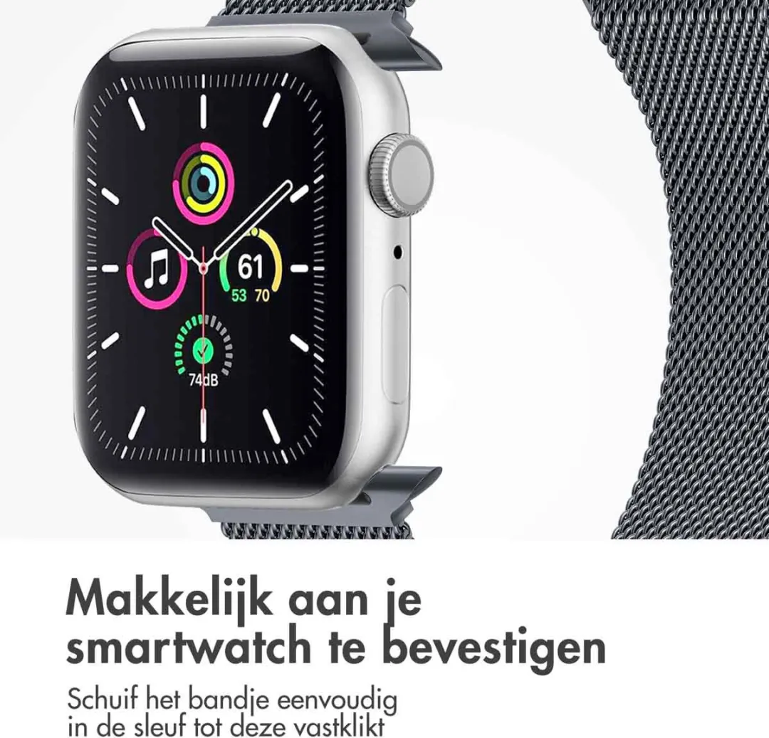 Milanees magnetisch bandje - Geschikt voor Apple Watch 1, 2, 3, 4, 5, 6, 7, 8, 9, 10, 11, SE, Ultra (2 / 3) - 44/45/46/49 mm - Donkergrijs
