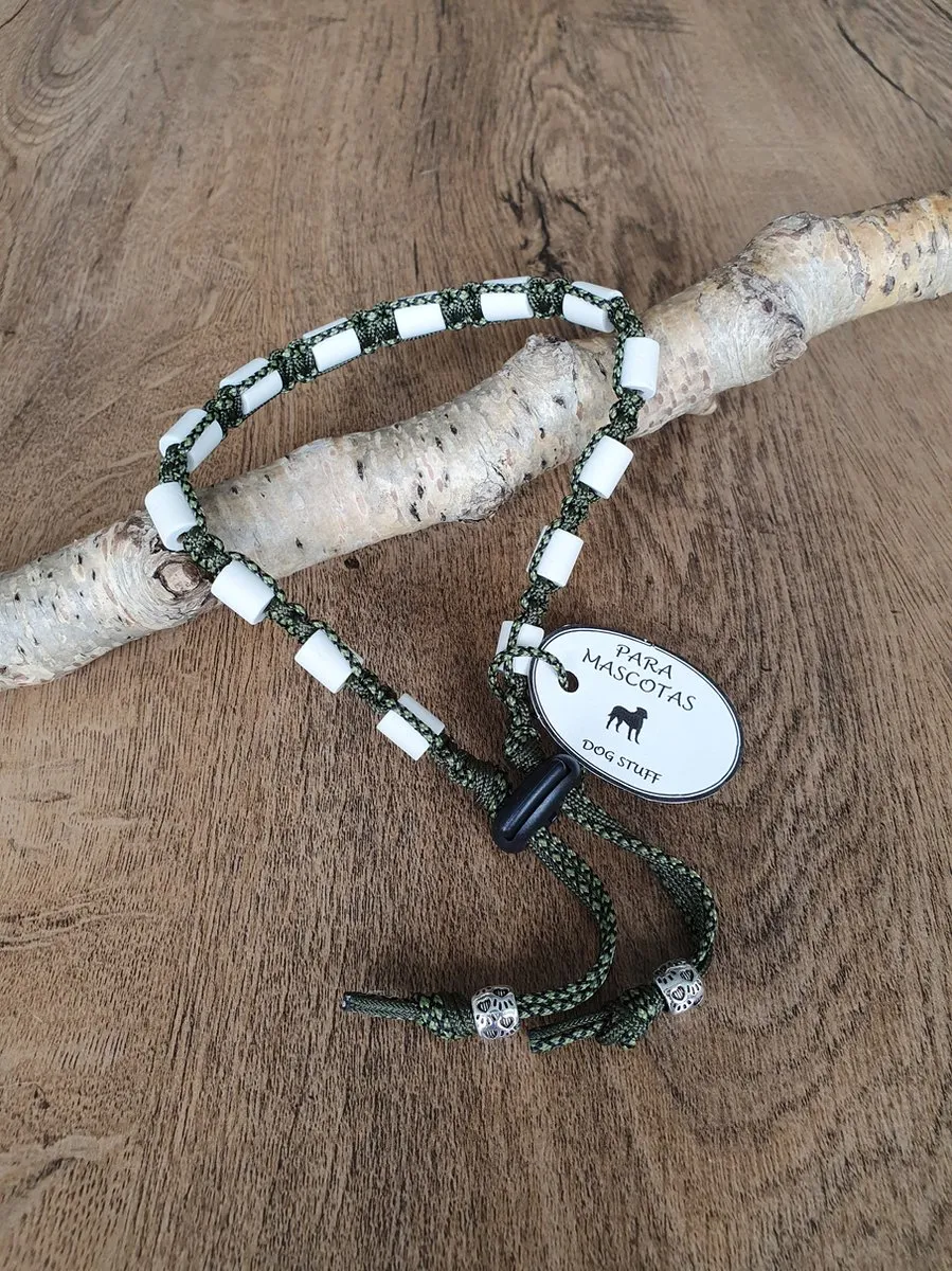 Anti-Tekenband met EM kralen 100% natuurlijk Army maat 30-40