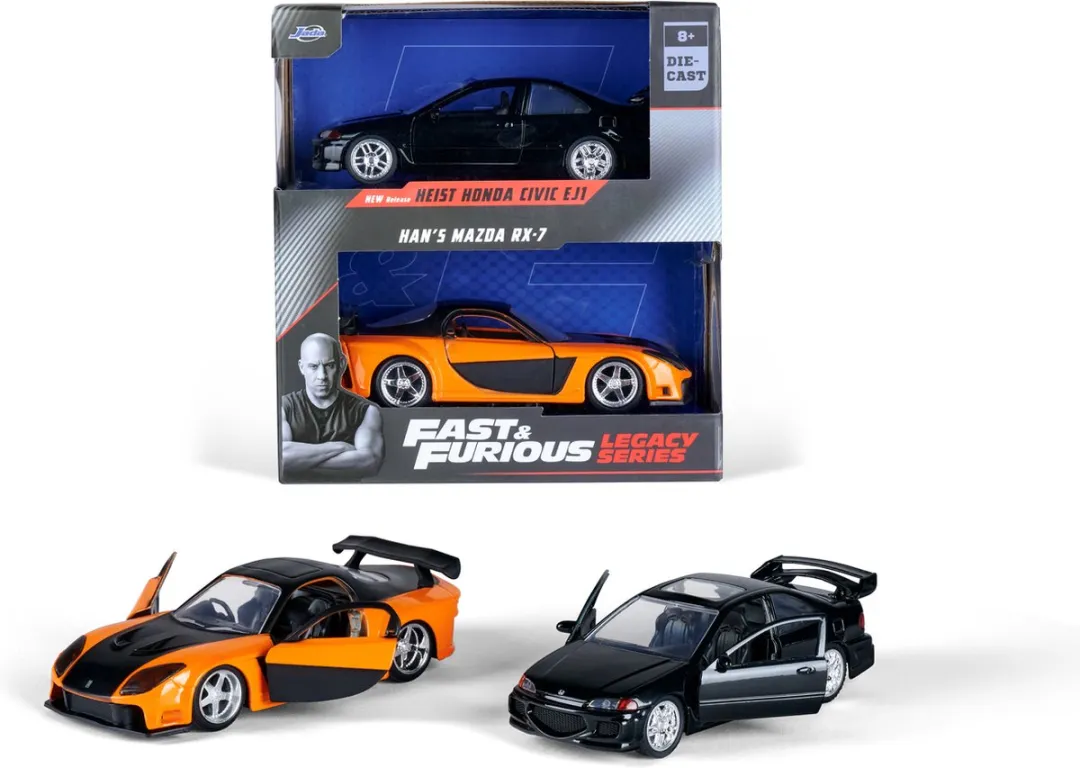 Jada Toys Fast & Furious Honda Civic Mazda RX-7 1:32 Duo Pack - Zwart/Oranje