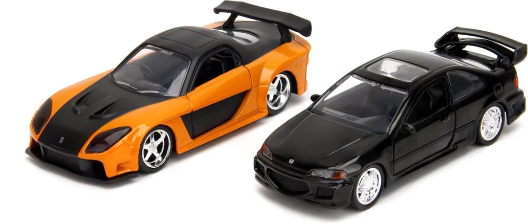 Jada Toys Fast & Furious Honda Civic Mazda RX-7 1:32 Duo Pack - Zwart/Oranje