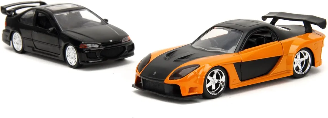 Jada Toys Fast & Furious Honda Civic Mazda RX-7 1:32 Duo Pack - Zwart/Oranje