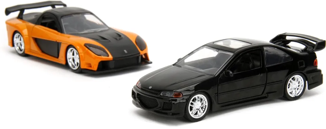 Jada Toys Fast & Furious Honda Civic Mazda RX-7 1:32 Duo Pack - Zwart/Oranje - afbeelding 6 van 6