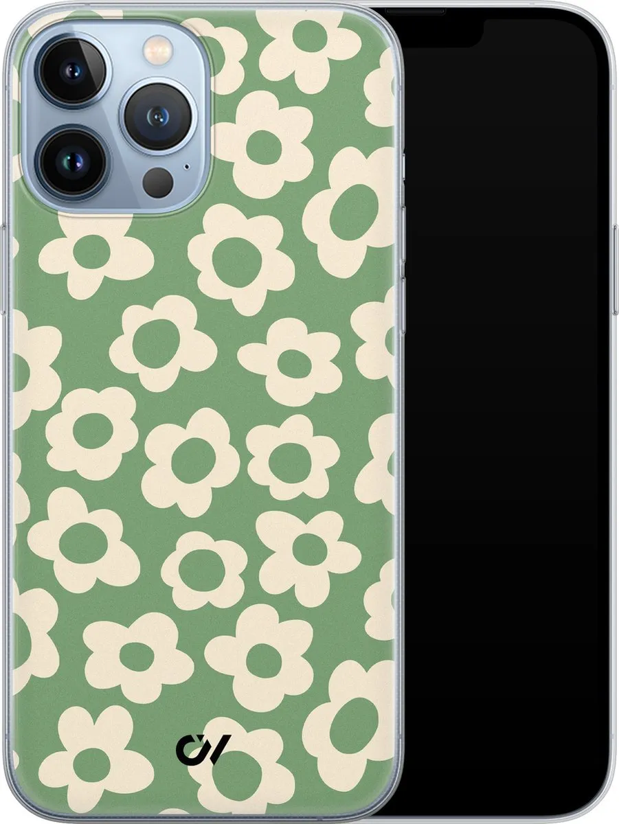 Casevibes iPhone 13 Pro Max Hoesje Groen - Retro Cute Flowers