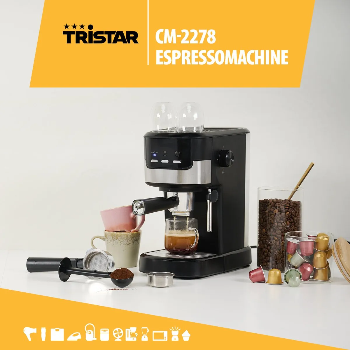 Tristar CM-2278 Espressomachine - 20 Bar - 1100W - Zwart - afbeelding 6 van 6