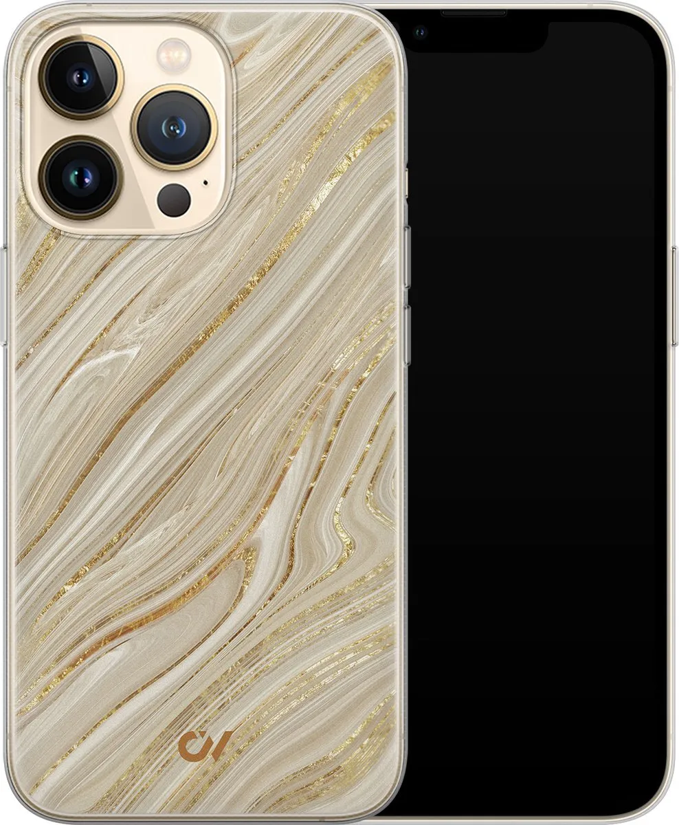 Casevibes iPhone 13 Pro Hoesje Golden Marble - Goud