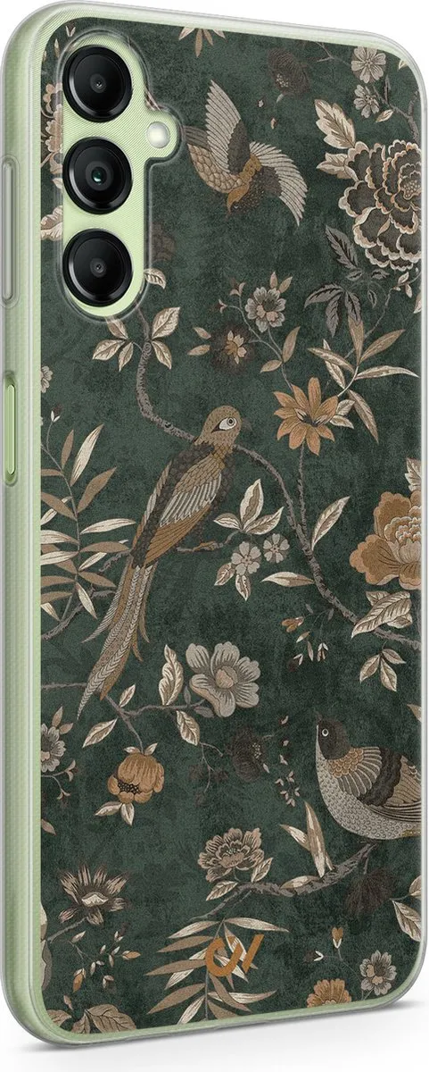Casevibes Samsung Galaxy A14 5G Hoesje - Groen - Khaki Golden Flowers