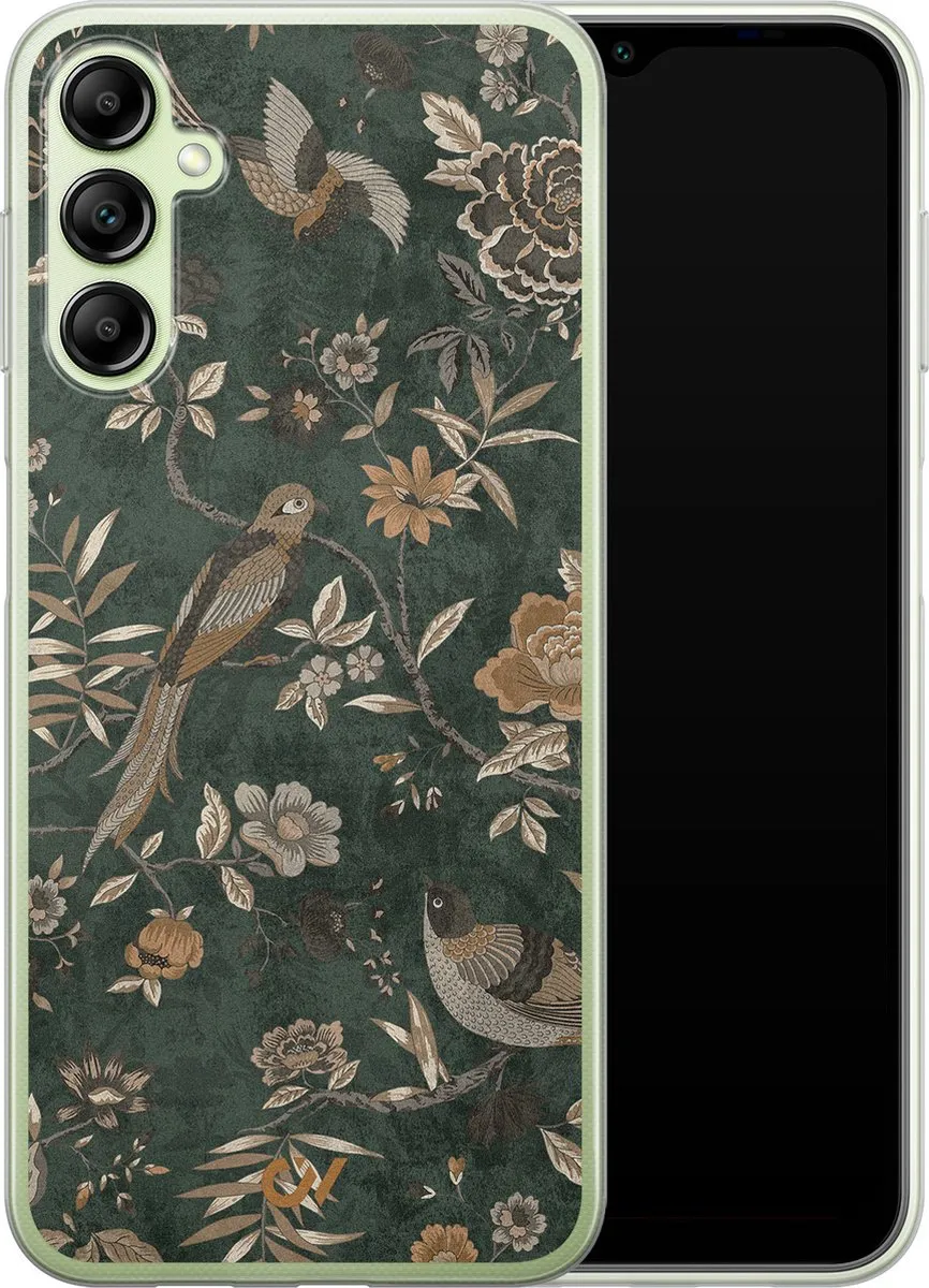 Casevibes Samsung Galaxy A14 5G Hoesje - Groen - Khaki Golden Flowers