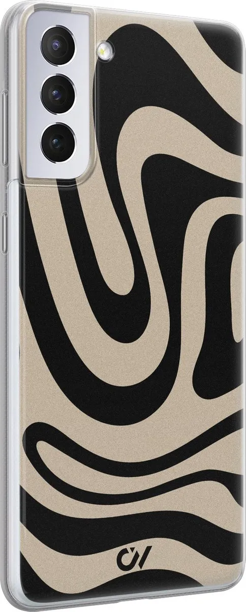 Casevibes Samsung Galaxy S21+ Hoesje - Abstract Black Waves - Zwart